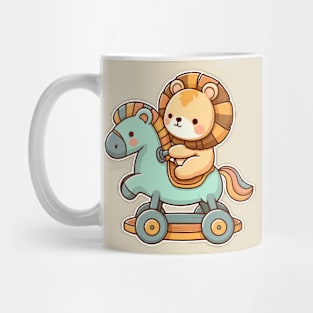 cute lion on wooden horse Mug